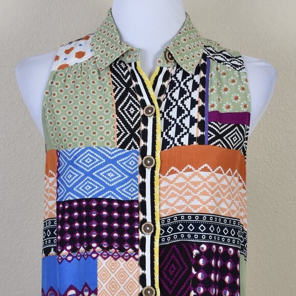 Anthropologie Everyway Shirtdress Patchwork Midi Multi-color Dress - 6 - Picture 2 of 11